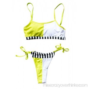Runner Island Womens Sporty Color Block String Bikini Swimsuit Two Pieces Set with Sexy Cheeky Brazilian Bottoms B07PZY66ZK